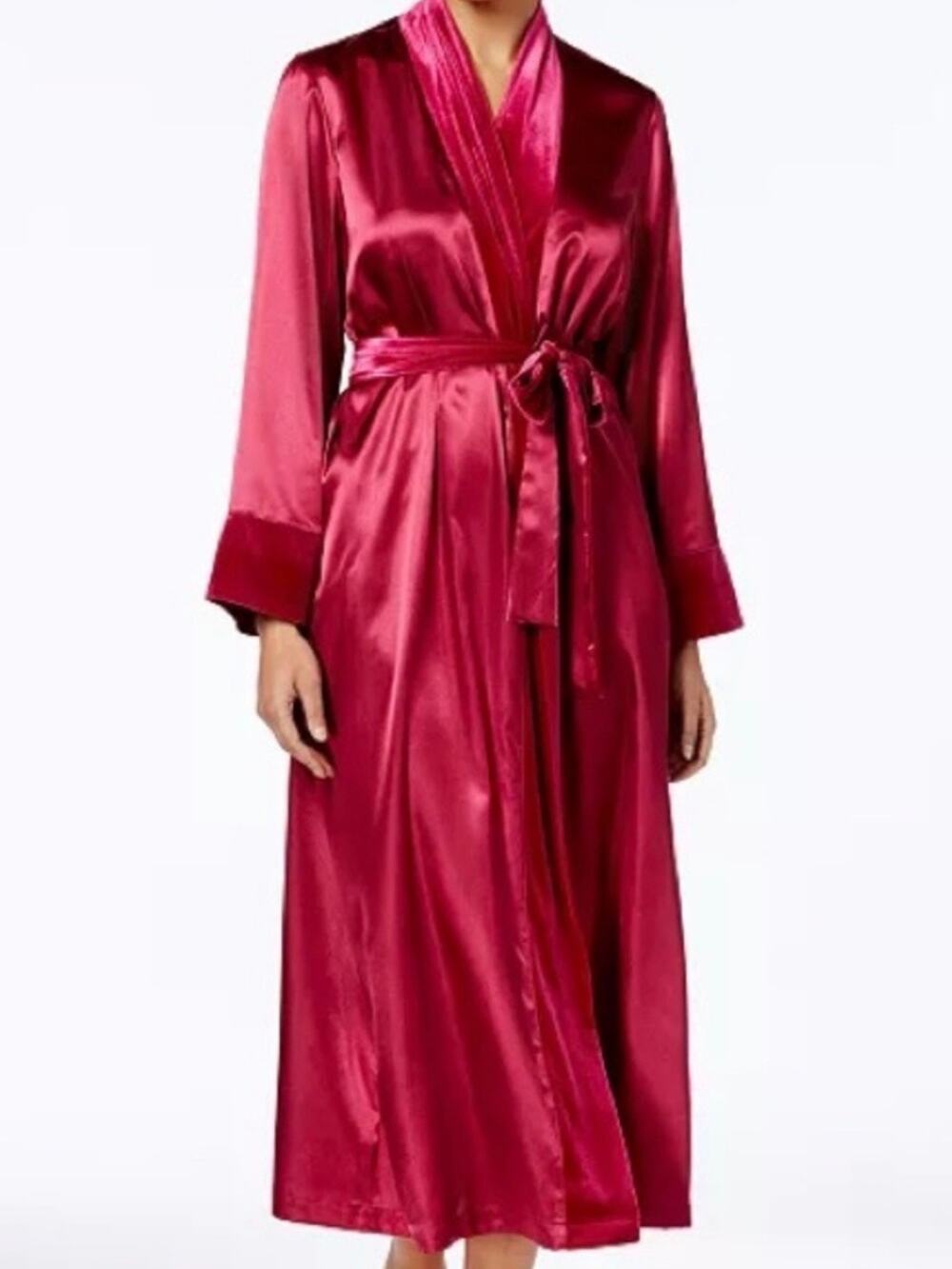 Thalia Sodi Red Velour Trimmed Satin Robe 2X NEW